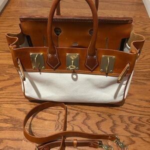 NWOT Thick Cotton Canvas and Full Grain Genuine Leather Satchel